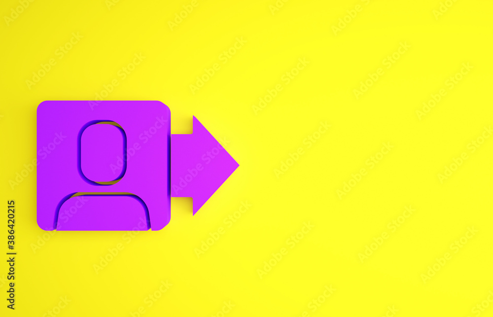 Purple Leader of a team of executives icon isolated on yellow background. Minimalism concept. 3d ill