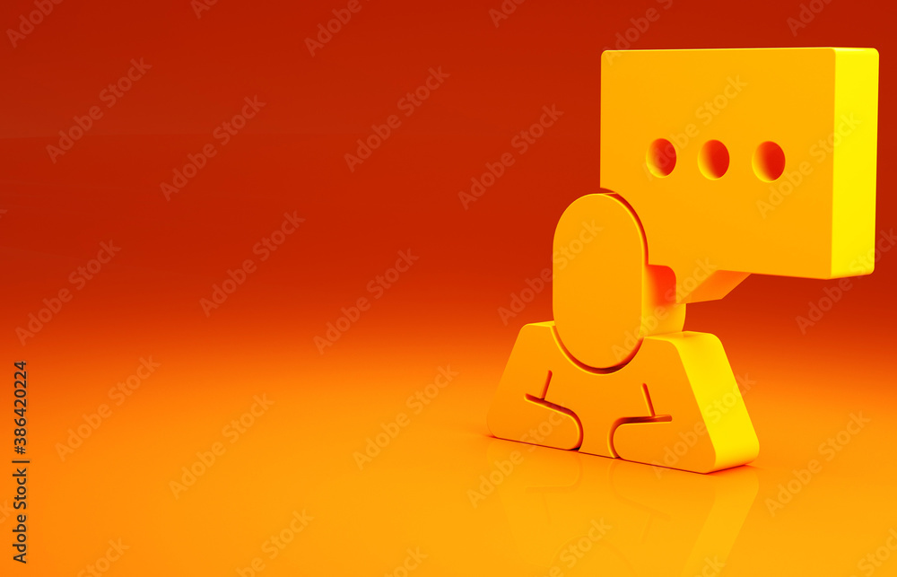 Yellow Speech bubble chat icon isolated on orange background. Message icon. Communication or comment