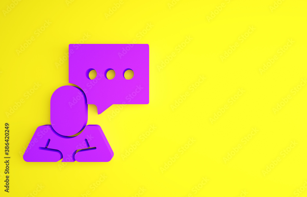 Purple Speech bubble chat icon isolated on yellow background. Message icon. Communication or comment