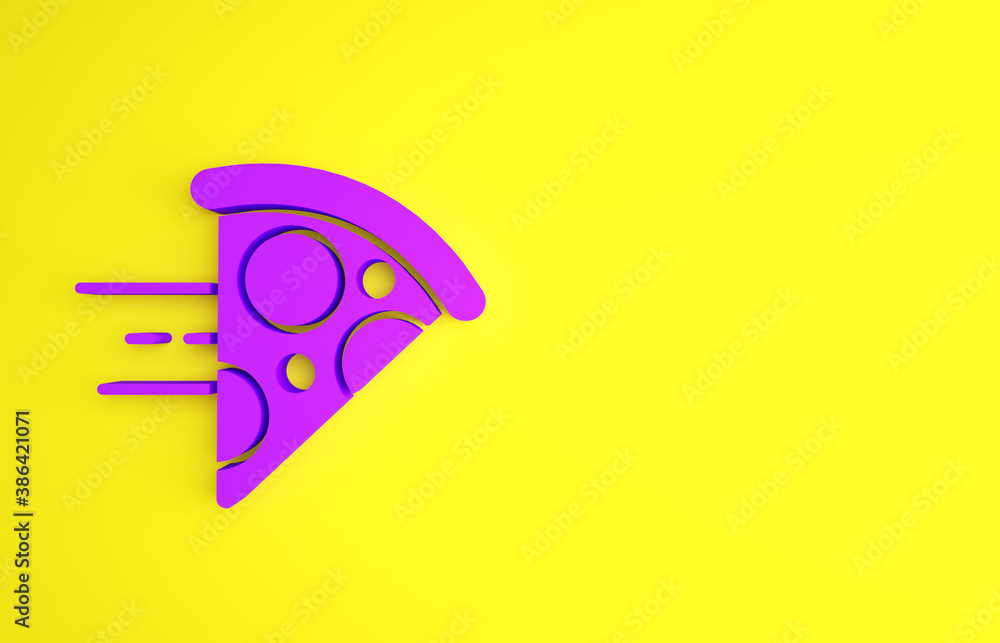 Purple Online ordering and fast pizza delivery icon isolated on yellow background. Minimalism concep