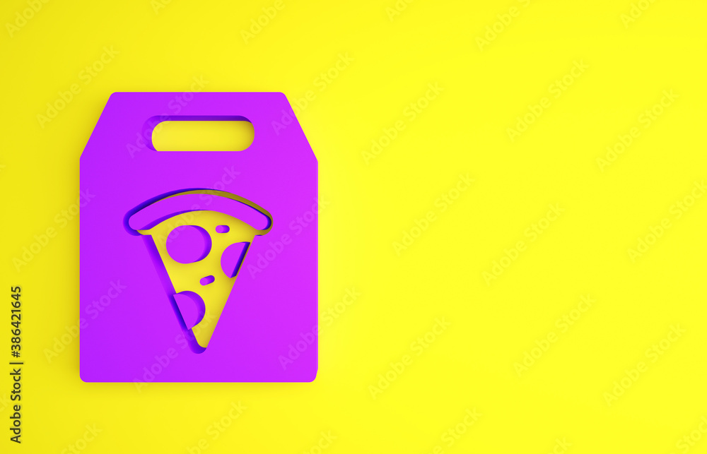 Purple Online ordering and fast pizza delivery icon isolated on yellow background. Minimalism concep