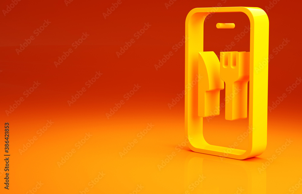 Yellow Online ordering and fast food delivery icon isolated on orange background. Burger sign. Minim