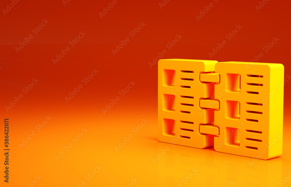 Yellow Restaurant cafe menu icon isolated on orange background. Minimalism concept. 3d illustration 