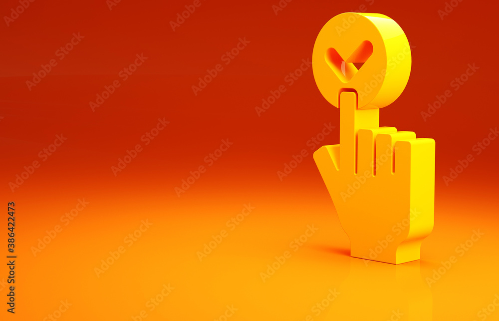 Yellow Online ordering and fast food delivery icon isolated on orange background. Burger sign. Minim