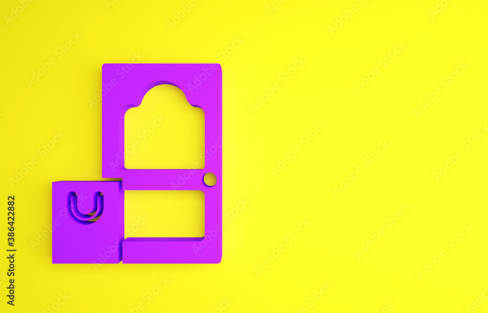 Purple Online ordering and fast food delivery icon isolated on yellow background. Minimalism concept