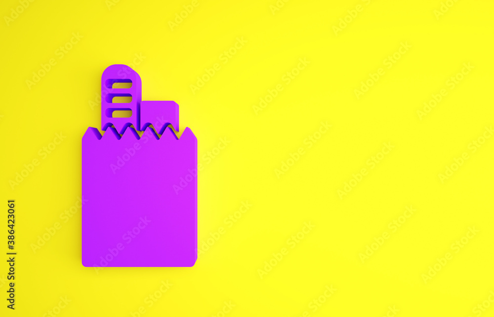 Purple Online ordering and fast food delivery icon isolated on yellow background. Minimalism concept