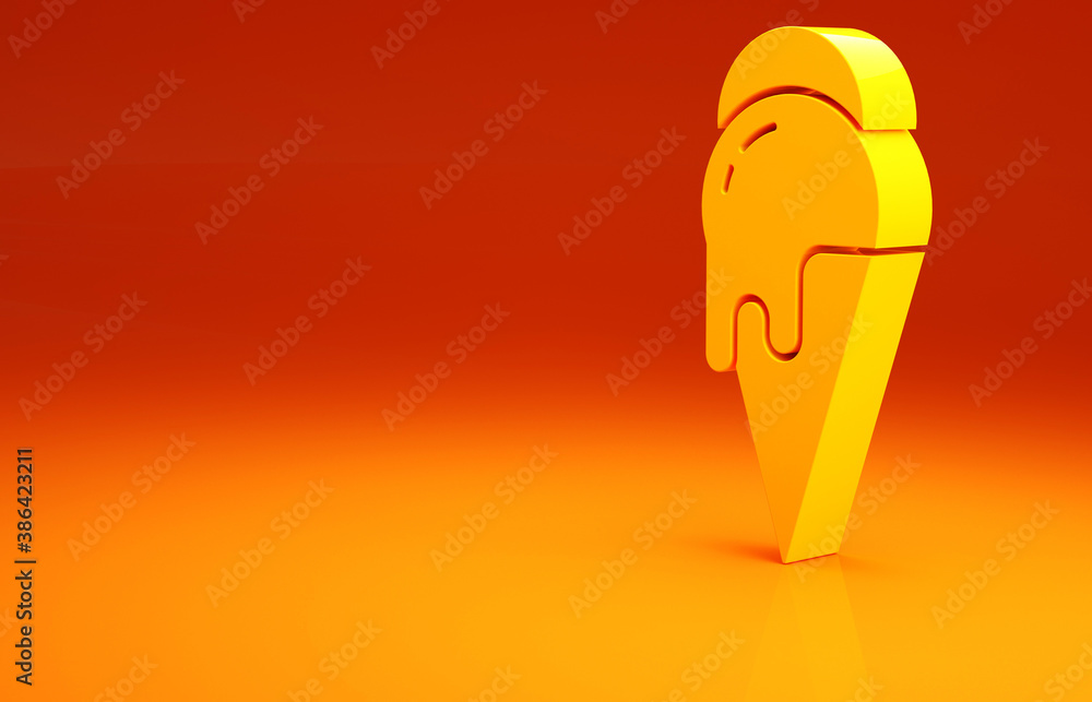 Yellow Ice cream in waffle cone icon isolated on orange background. Sweet symbol. Minimalism concept