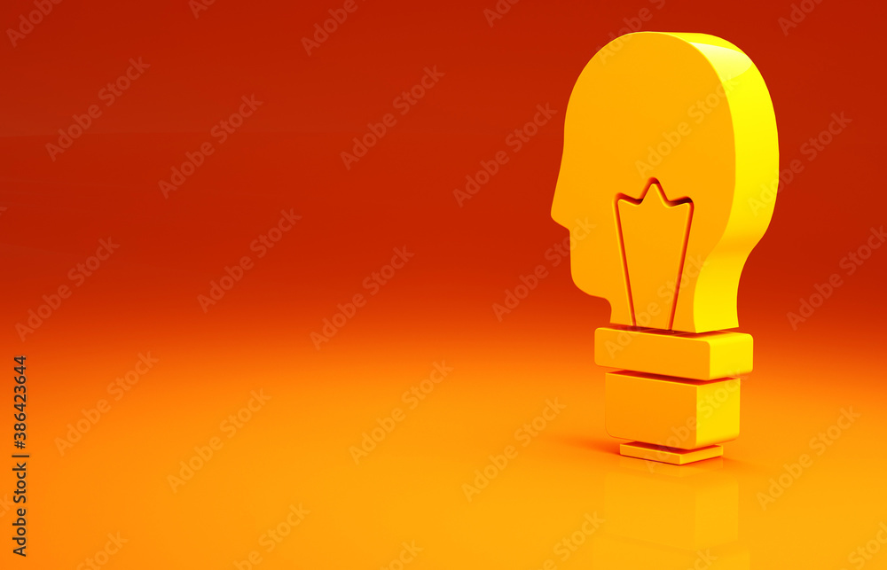 Yellow Light bulb with concept of idea icon isolated on orange background. Energy and idea symbol. I