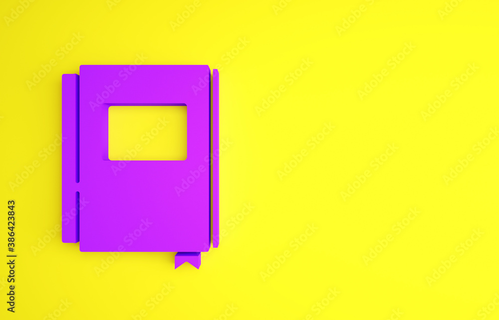 Purple Book icon isolated on yellow background. Minimalism concept. 3d illustration 3D render.