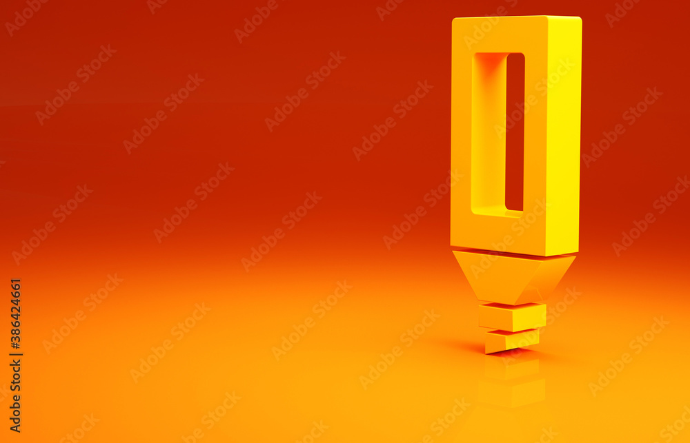 Yellow Marker pen icon isolated on orange background. Minimalism concept. 3d illustration 3D render.