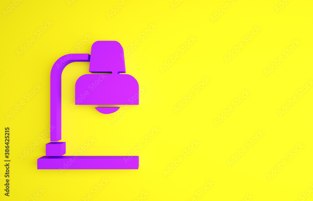 Purple Table lamp icon isolated on yellow background. Minimalism concept. 3d illustration 3D render.