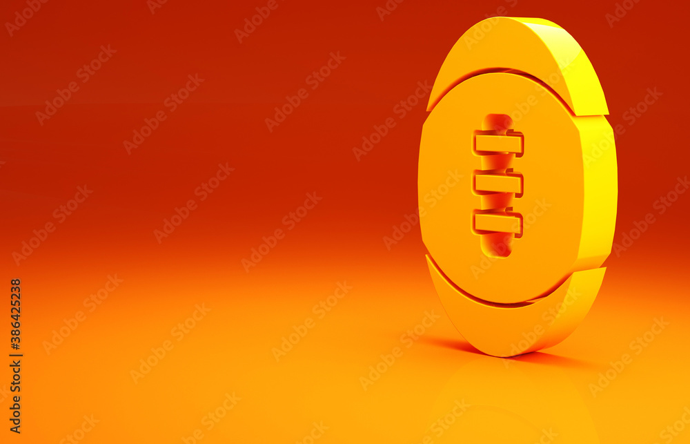 Yellow American Football ball icon isolated on orange background. Rugby ball icon. Team sport game s