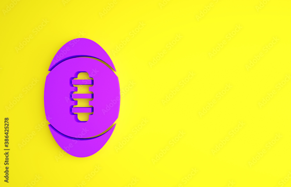 Purple American Football ball icon isolated on yellow background. Rugby ball icon. Team sport game s