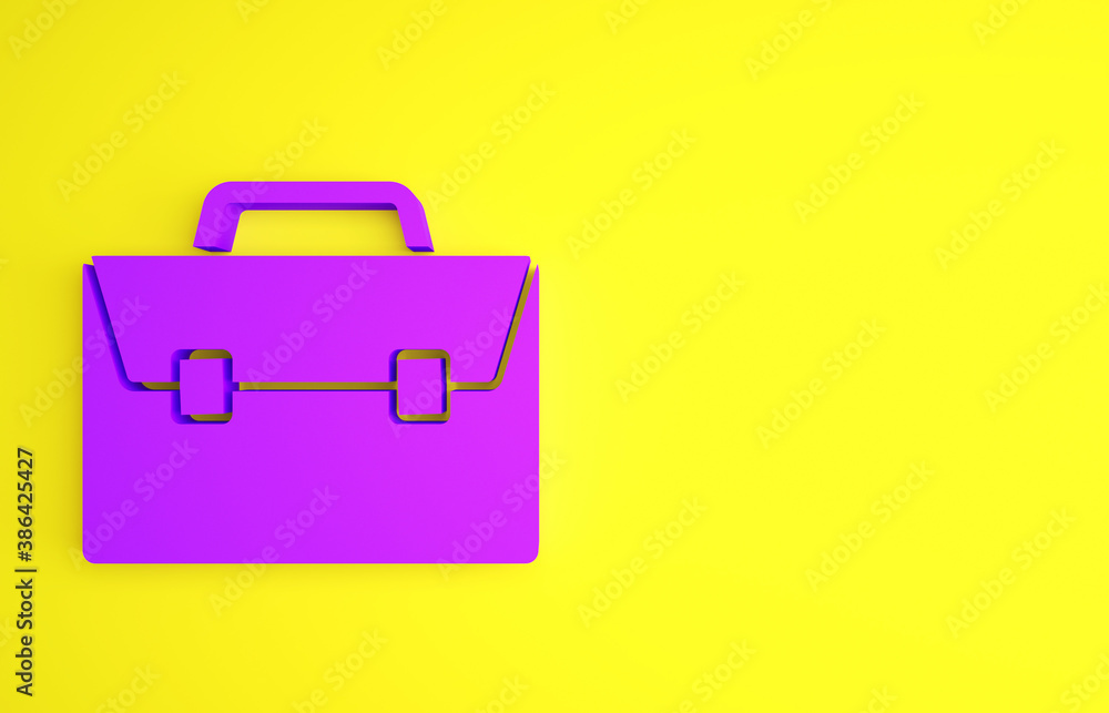 Purple Briefcase icon isolated on yellow background. Business case sign. Business portfolio. Minimal