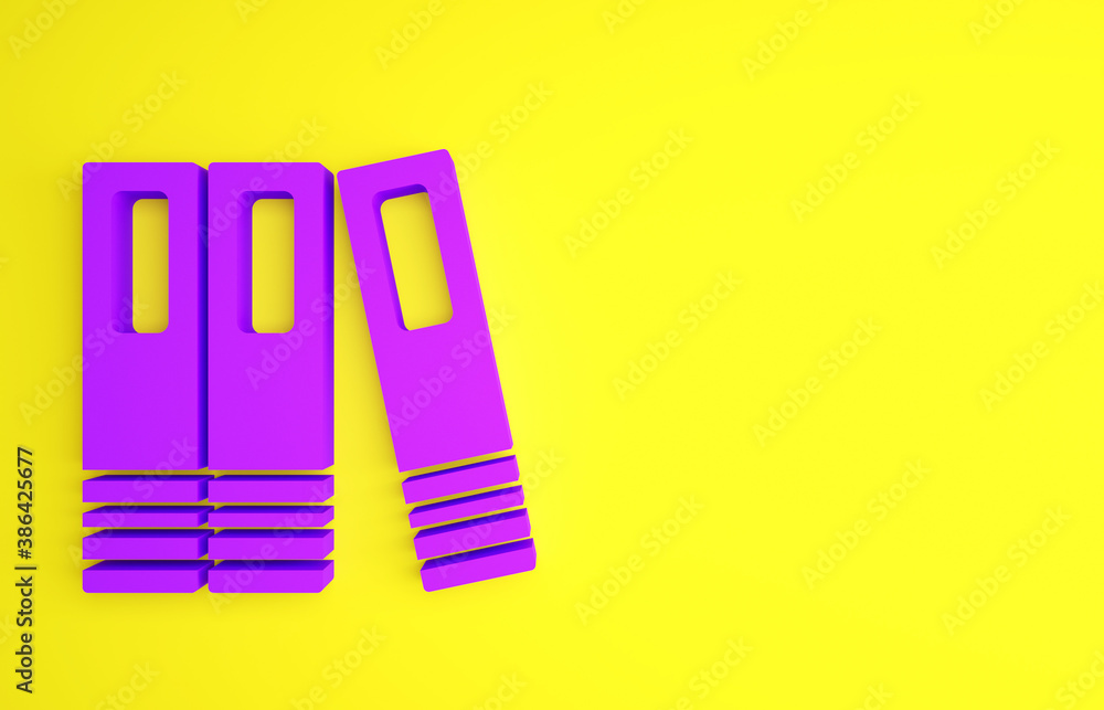 Purple Office folders with papers and documents icon isolated on yellow background. Office binders. 