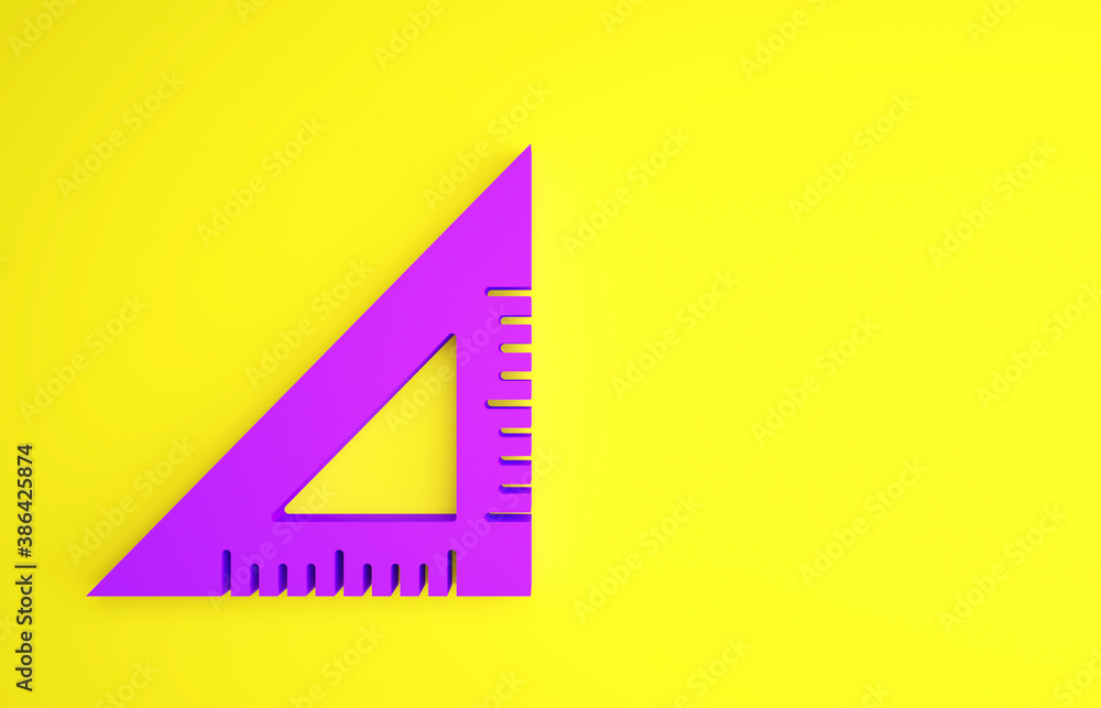 Purple Triangular ruler icon isolated on yellow background. Straightedge symbol. Geometric symbol. M