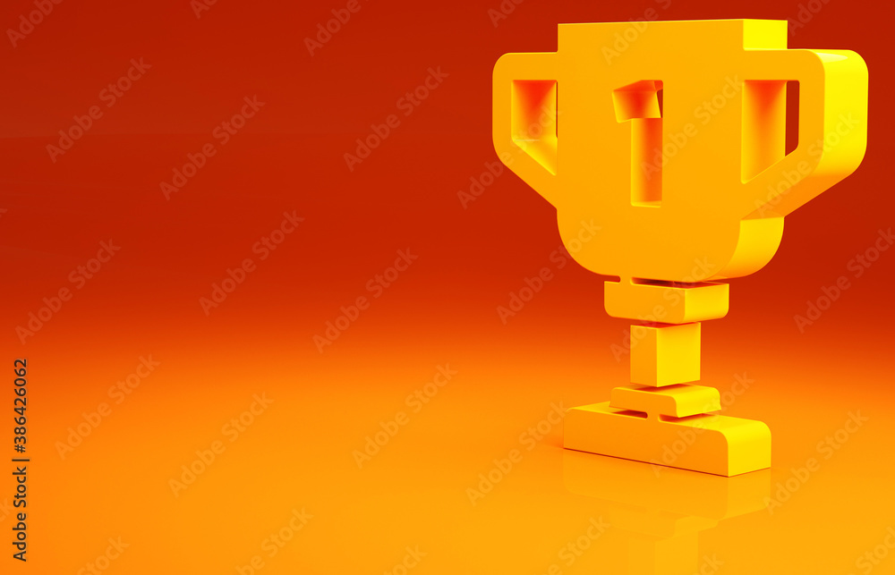 Yellow Award cup icon isolated on orange background. Winner trophy symbol. Championship or competiti