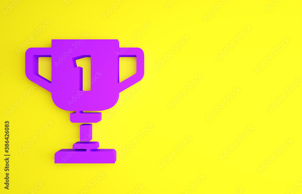 Purple Award cup icon isolated on yellow background. Winner trophy symbol. Championship or competiti