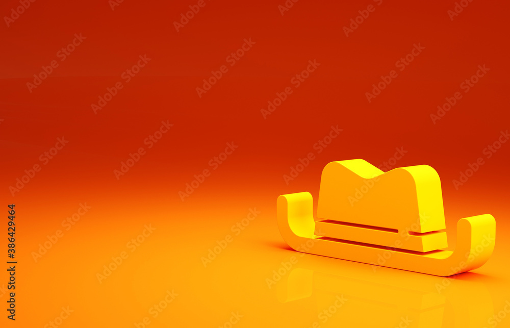 Yellow Western cowboy hat icon isolated on orange background. Minimalism concept. 3d illustration 3D