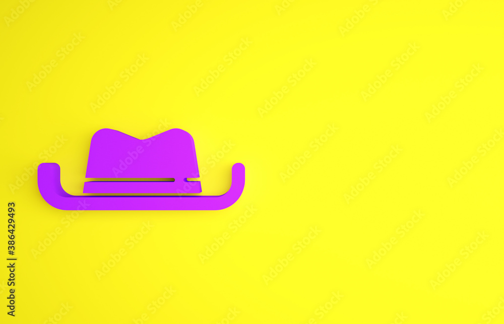 Purple Western cowboy hat icon isolated on yellow background. Minimalism concept. 3d illustration 3D