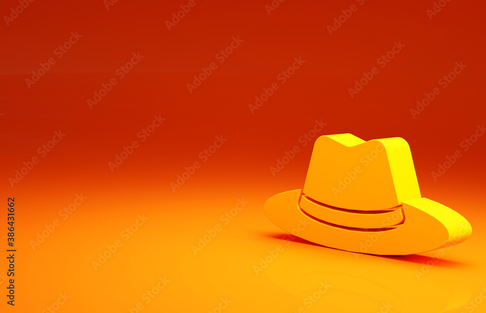 Yellow Western cowboy hat icon isolated on orange background. Minimalism concept. 3d illustration 3D