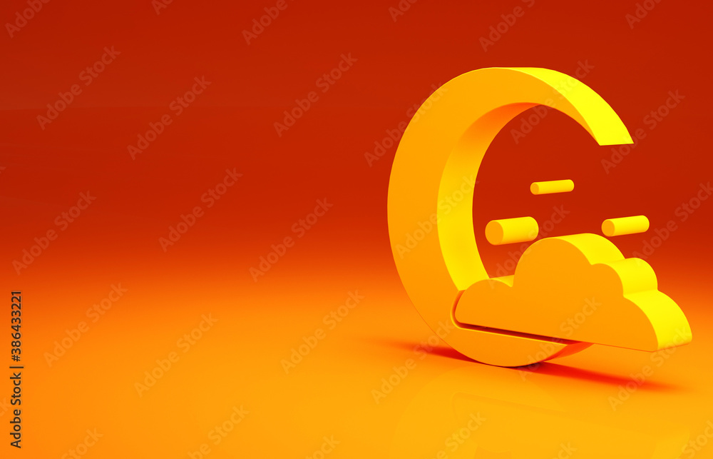 Yellow Moon and stars icon isolated on orange background. Cloudy night sign. Sleep dreams symbol. Ni