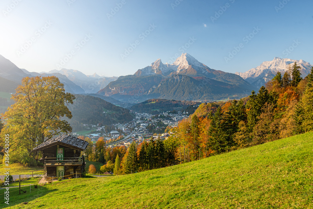 View over the autumnal Berchtesgaden, Germany