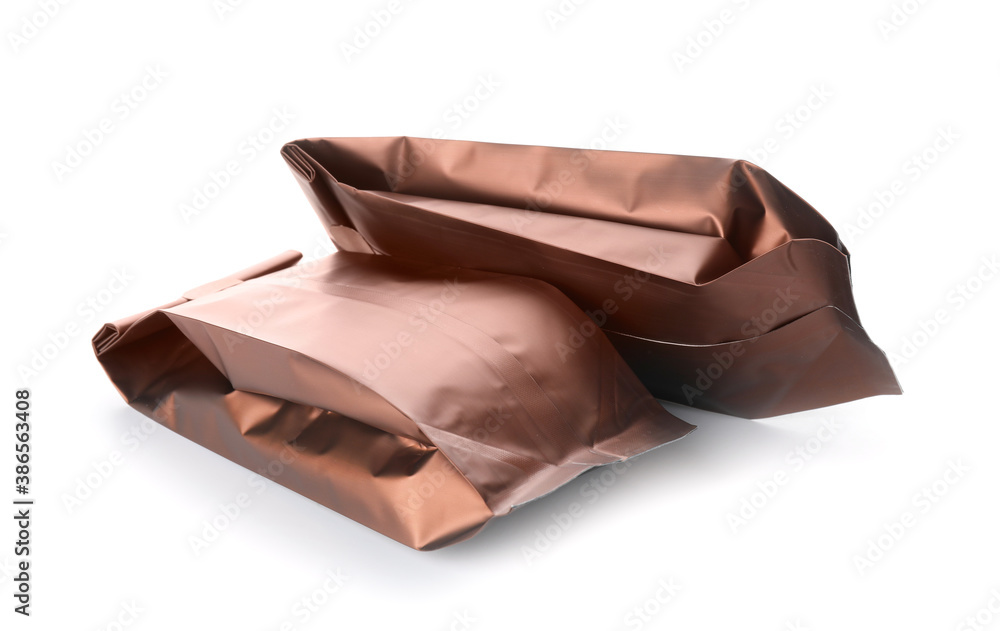 Blank coffee bags on white background