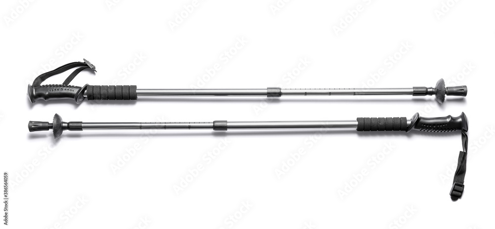 Walking poles on white background