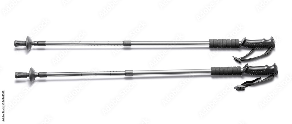 Walking poles on white background