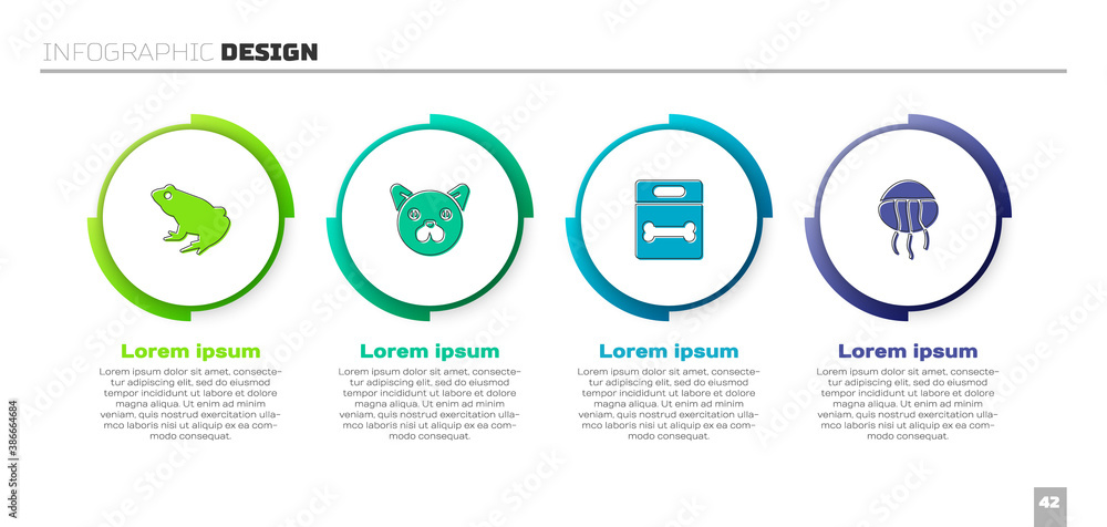 Set Frog, Cat, Dog bone and Jellyfish. Business infographic template. Vector.