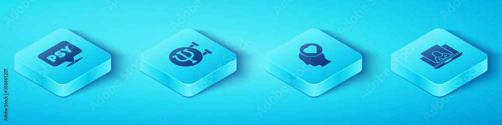 Set Isometric Psychology, Psi, , Psychologist online and Broken heart or divorce icon. Vector.