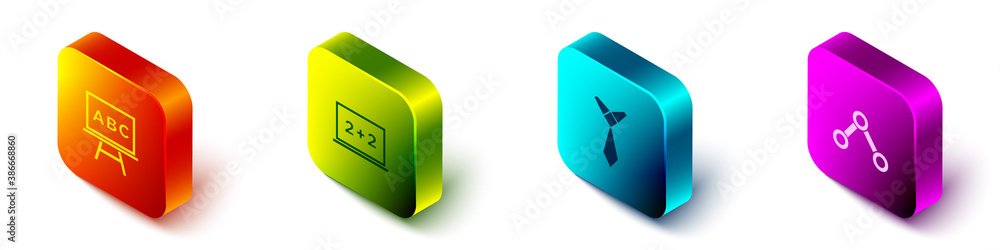 Set Isometric Chalkboard, , Tie and Molecule icon. Vector illustration