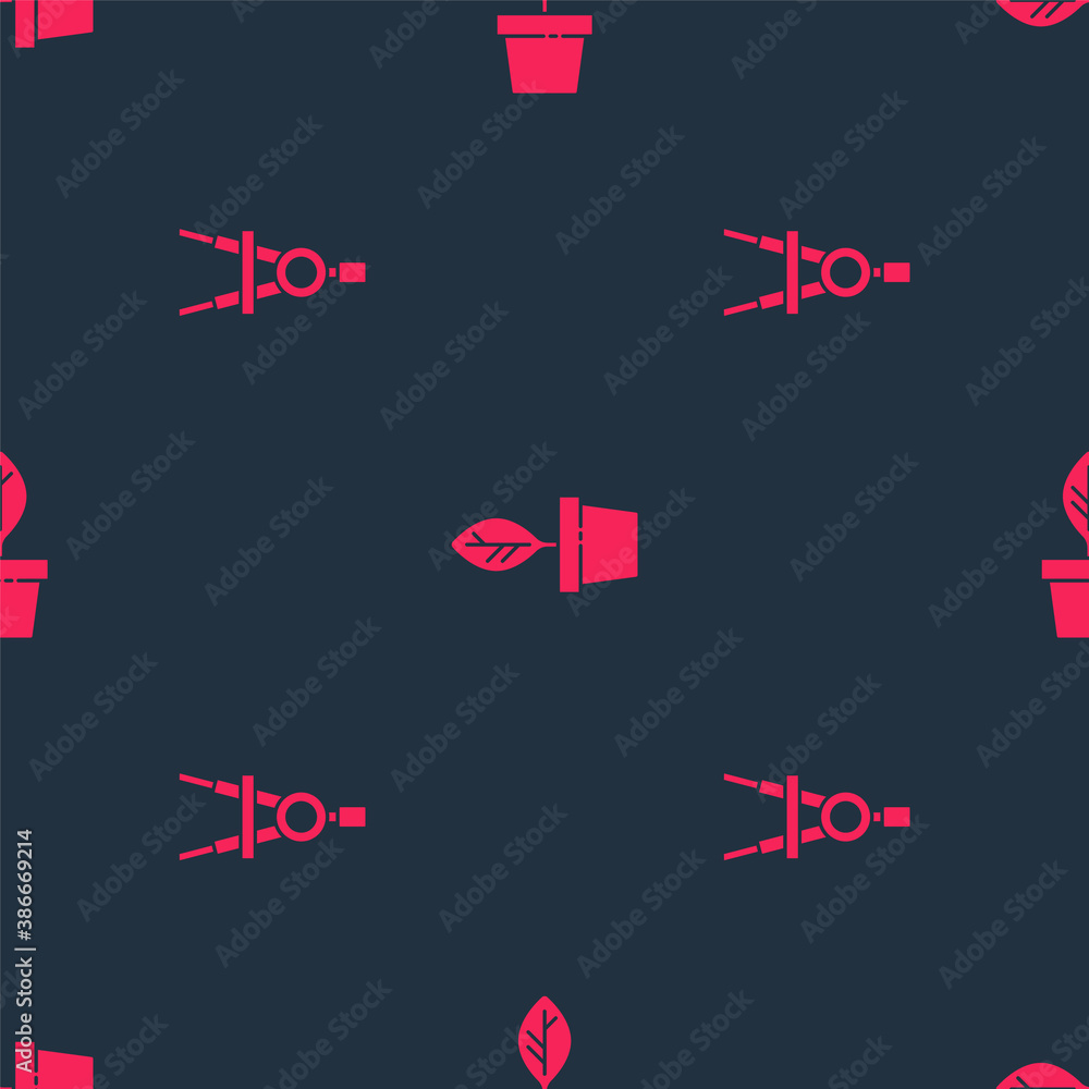 Set Drawing compass and Plant pot on seamless pattern. Vector.