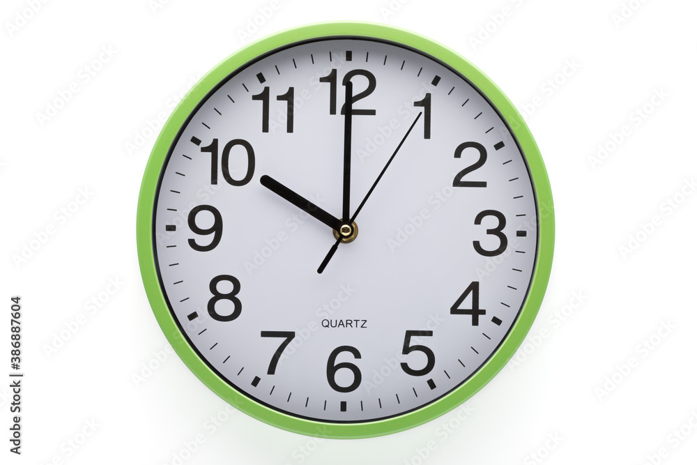 Ten oclock. Wall clock showing time. Clipping path included. White background.