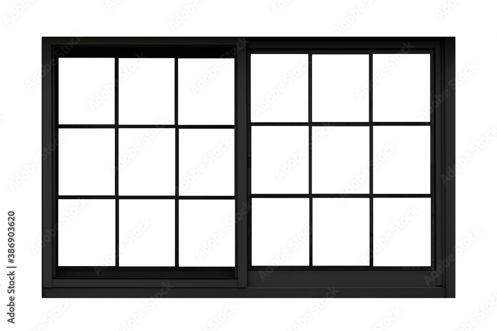 Vintage black metal window frame isolaed on a white background