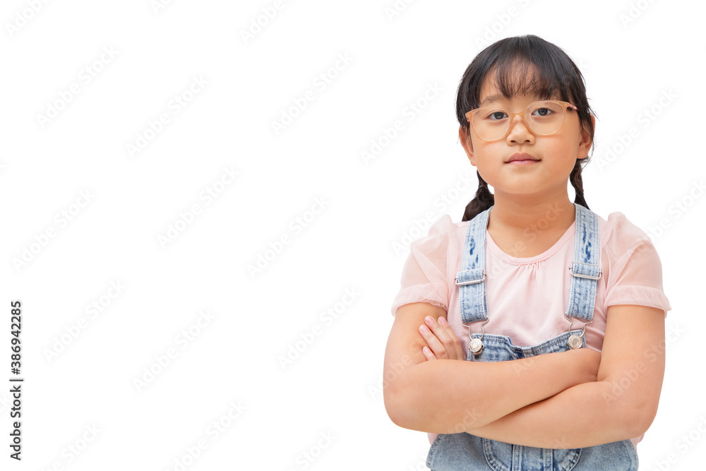 Happy little child smiling and fun isolated over in the white background, Copy space