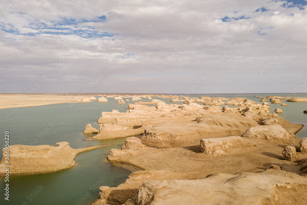 Wind erosion terrain landscape, yardang landform.