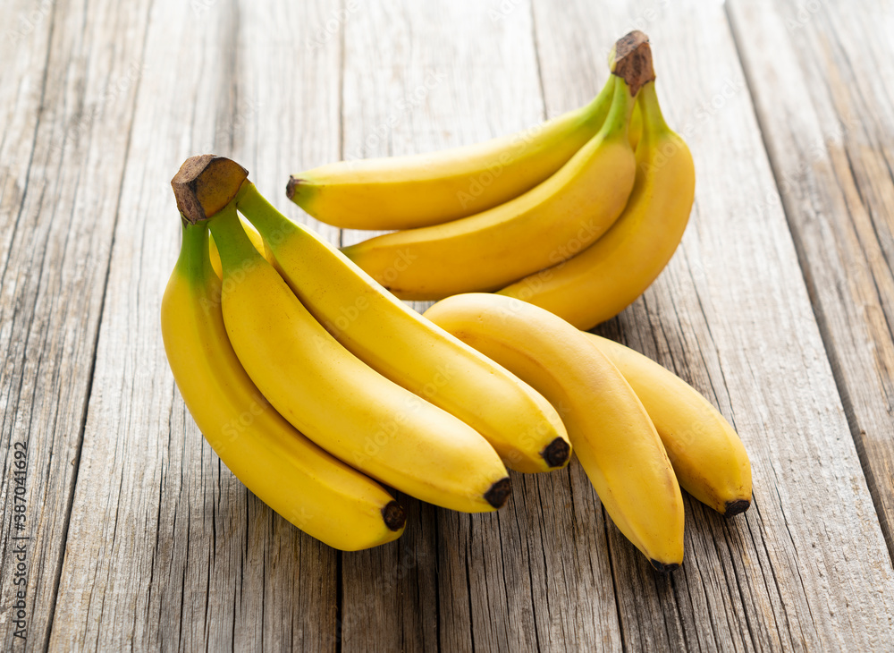 Bananas on an old wooden board