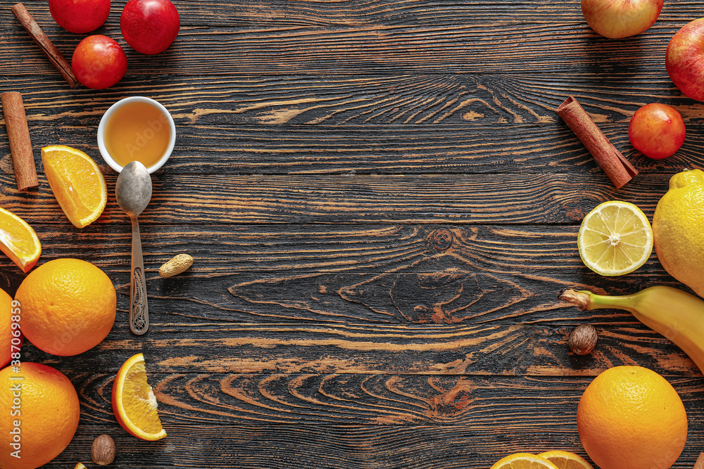 Fresh products on wooden background. Diet concept