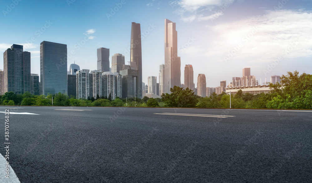 Road ground and modern architectural landscape skyline of Chinese city