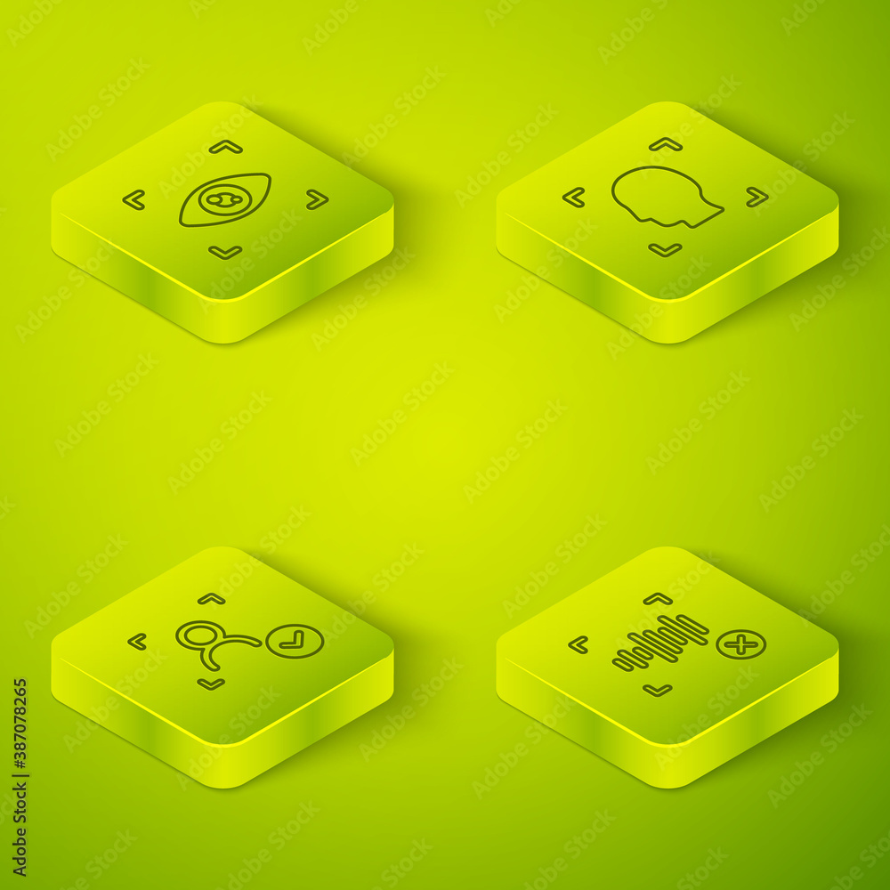 Set Isometric Face recognition, , Rejection voice and Eye scan icon. Vector.