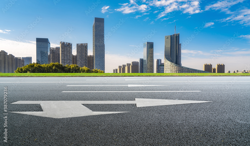 Road ground and modern architectural landscape skyline of Chinese city