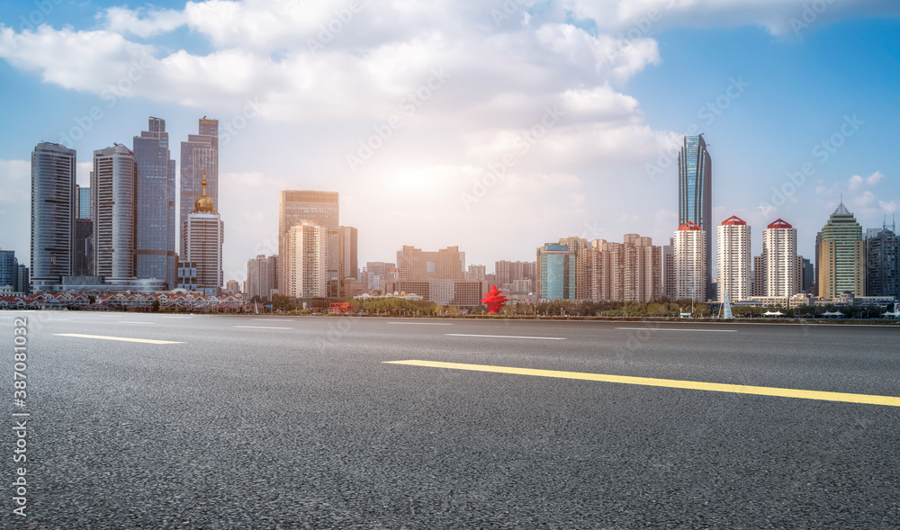 Road ground and modern architectural landscape skyline of Chinese city