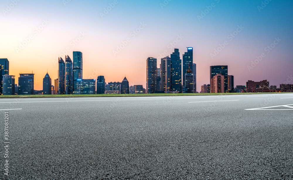 Road ground and modern architectural landscape skyline of Chinese city