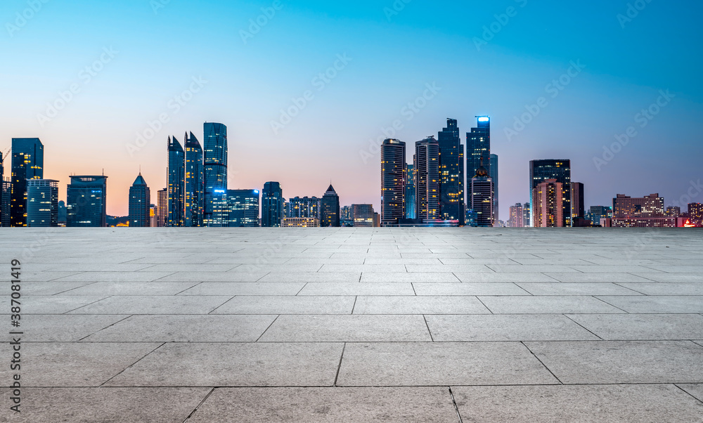 Road ground and modern architectural landscape skyline of Chinese city