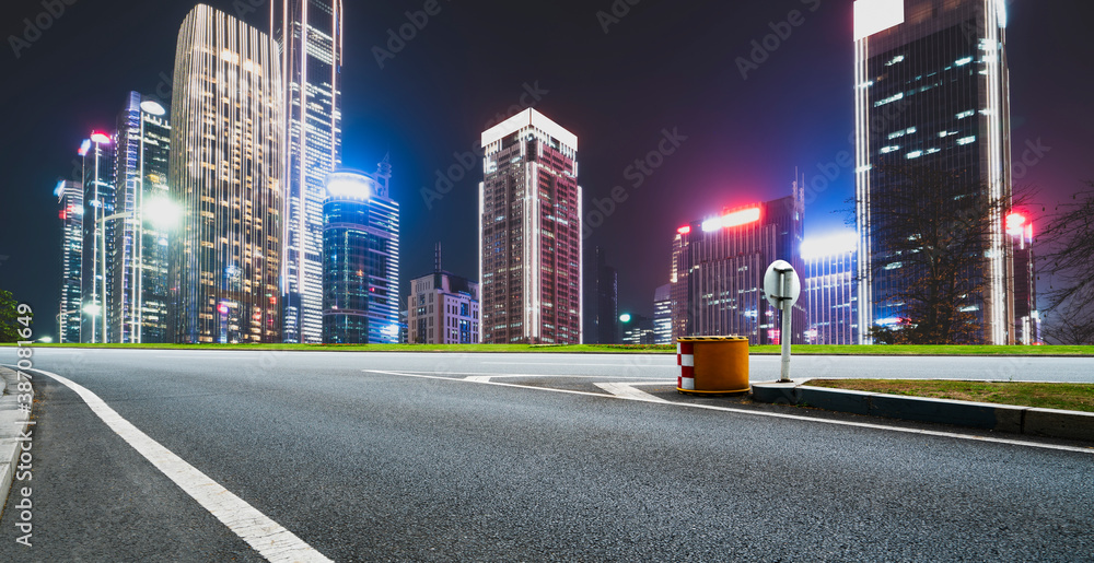 Road ground and modern architectural landscape skyline of Chinese city