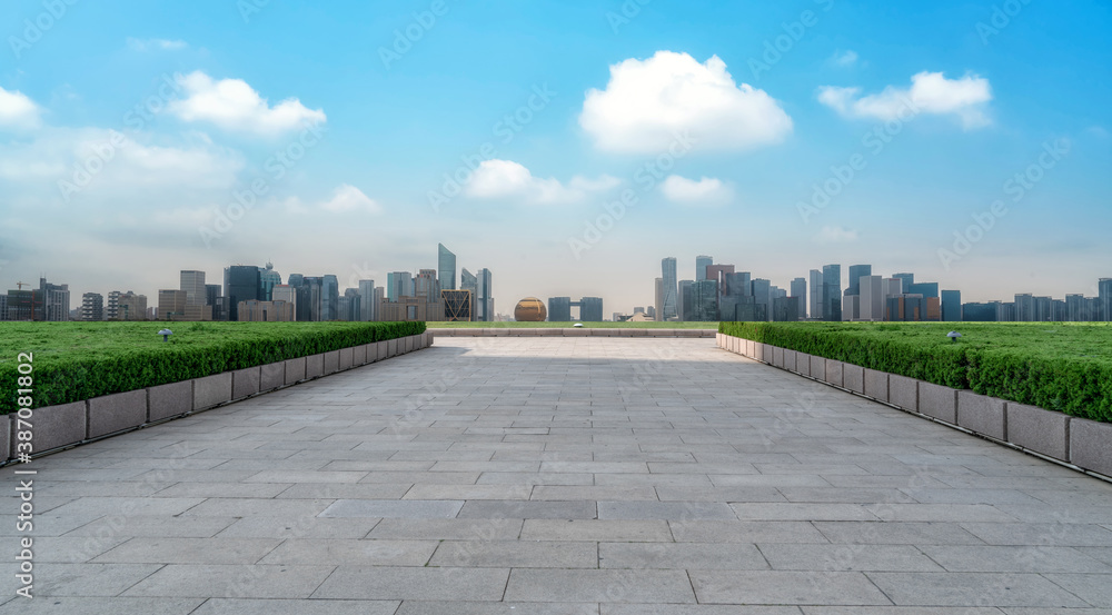 Road ground and modern architectural landscape skyline of Chinese city