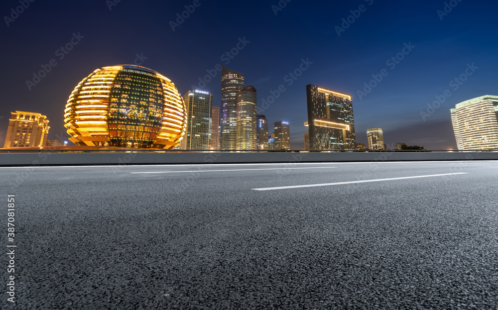 Road ground and modern architectural landscape skyline of Chinese city