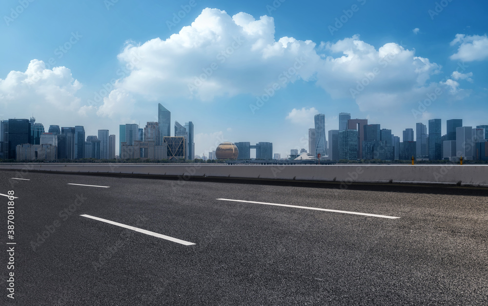 Road ground and modern architectural landscape skyline of Chinese city